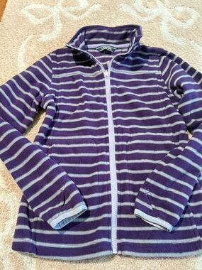 Lands' End Purple and Light Lavender Striped Fleece Jacket